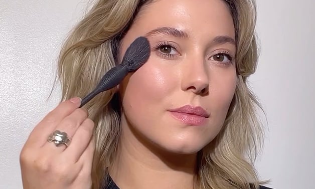 How-to video thumbnail showing blush application